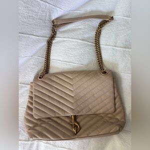 Rebecca Minkoff Edie- Quilted Leather Cream Shoulder Bag with Gold Chain